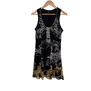 Desigual Dress Black Floral‎ Sleeveless Beaded Resortwear
